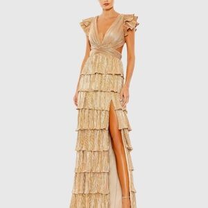 Mac Duggal Gold Tiered Maxi Dress